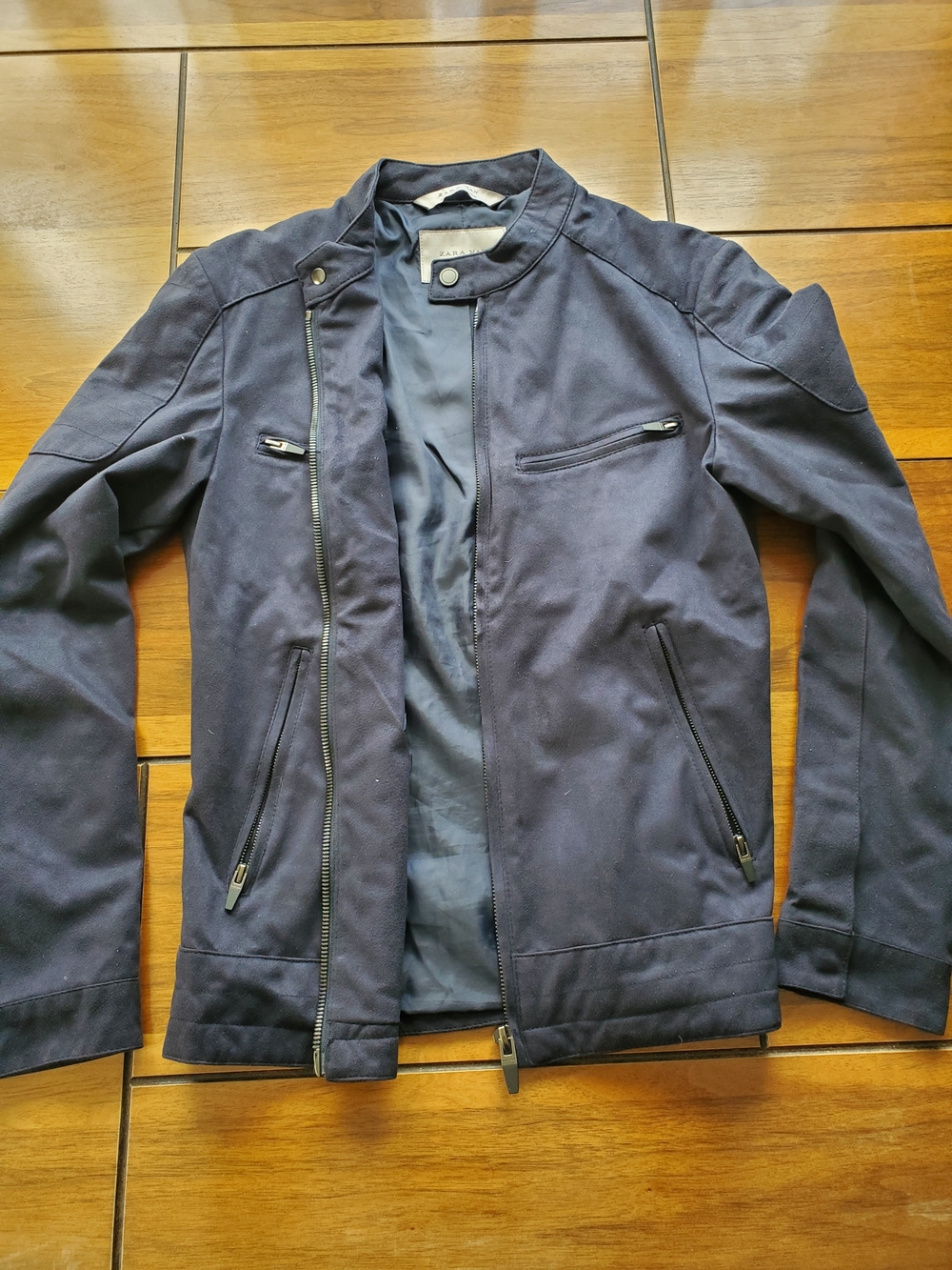 Zara Dark Navy Suede Racer Jacket